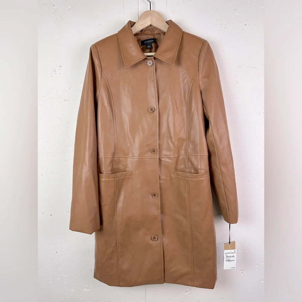 NWT Halogen Faux Leather Car Coat Cognac - Picture 2 of 9